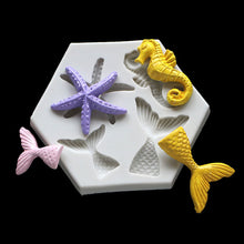 Load image into Gallery viewer, mermaid tail seahorse starfish silicone cake mould fondant sugar craft decor mould