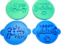 Load image into Gallery viewer, dog cookie stamp cake fondant embosser - let's paw-ty, and happy birthday stamp, paw cutter