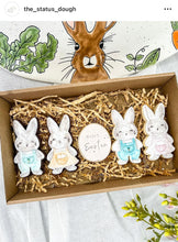 Load image into Gallery viewer, Cute boy girl bunny Cookie Cutter Debosser Easter overall egg carrot