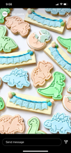 Load image into Gallery viewer, dinosaurs cookie cutter stamp t-rex stegosaurus brontosaurus tricerstops hatching number