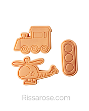 Load image into Gallery viewer, Transportation Road Signs Cookie Cutter Stamp Stop Sign Crossing Tree Airplane Parking Traffic light Ambulance Train