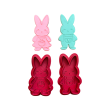 Load image into Gallery viewer, Cute boy girl bunny Cookie Cutter Debosser Easter overall egg carrot