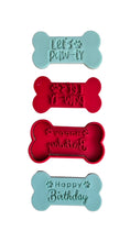 Load image into Gallery viewer, Dog bone cookie stamp cake fondant embosser - Let's paw-ty, and Happy birthday stamp, paw cutter
