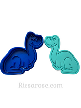 Load image into Gallery viewer, dinosaurs cookie cutter stamp t-rex stegosaurus brontosaurus tricerstops style d