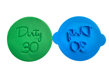 Load image into Gallery viewer, dirty 30 birthday cookie stamp dirty martini olive fondant embosser dirty 30