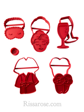 Load image into Gallery viewer, mother&#39;s day cookie cutter and stamp set  - spa facial day cutter stamp - bubble wine spa set bathrobe slipper eye mask facial mum

