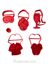 Load image into Gallery viewer, mother's day cookie cutter and stamp set - spa facial day cutter stamp - bubble wine spa set bathrobe slipper eye mask facial mum