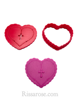 Load image into Gallery viewer, rosary cross cookie cutter heart shaped baptism fondant debosser christening