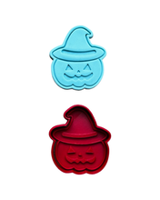 Load image into Gallery viewer, Halloween Cookie Fondant Cutter Stamp Skull Pumpkin Grave Witch Hat Mummy Candy Ghost