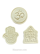 Load image into Gallery viewer, diwali cookie fondant cutter embosser om indian elephant henna hand hinduism buddhism jainism all 3
