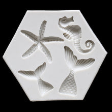 Load image into Gallery viewer, mermaid tail seahorse starfish silicone cake mould fondant sugar craft decor mould