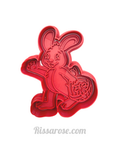 Load image into Gallery viewer, easter theme cookie cutter stamp - rabbit basket hatching baby chicken pyo cookie bunny holding basket