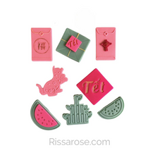 Load image into Gallery viewer, Vietnamese New Year Set Tet Cookie Cutter Stamp Floral Cat Watermelon Lantern Bamboo Sticky rice Bánh Chưng
