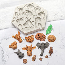 Load image into Gallery viewer, animal silicone mould  - lion monkey tiger elephant giraffe hippo - safari/forest/jungle theme