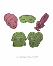 Load image into Gallery viewer, Mother's day cookie cutter and stamp set - spa facial bubble wine bathrobe slipper eye masks