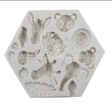 Load image into Gallery viewer, animal silicone mould  - lion monkey tiger elephant giraffe hippo - safari/forest/jungle theme