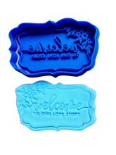 Load image into Gallery viewer, custom wedding cookie stamp - mr & mr est custom date, blank, or 2021 - welcome to our story