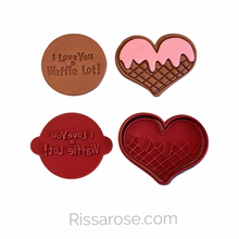 Load image into Gallery viewer, Waffle you a lot Cookie Cutter Stamp Heart Valentine Day puns