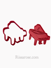 Load image into Gallery viewer, music theme cookie cutter stamp - drum grand piano violin microphone saxophone guitar keyboard keyboard grand piano