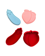 Load image into Gallery viewer, Eggplant Peach Cookie Cutter Stamp funny valentines day cookie