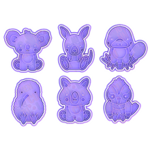 Load image into Gallery viewer, australian animals cookie cutters and stamps - koala wombat kangaroo platypus kookaburra ibis