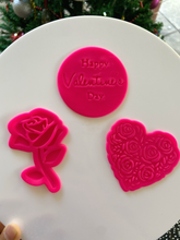 Load image into Gallery viewer, happy valentine's day cookie stamps rose floral heart fondant embosser all 3