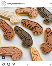 Load image into Gallery viewer, naughty cute penis and vagina genital cookie cutters embossers hens bucks nights eggplant