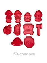 Load image into Gallery viewer, fire fighter cookie cutter truck engine fireman fondant embosser stop sign
