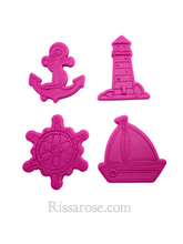Load image into Gallery viewer, sailing elements cookie cutter stamp lighthouse boat helm anchor debosser all 4
