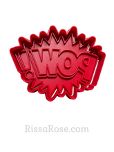 Load image into Gallery viewer, super hero cookie cutter boy wears cape soun zap paw pow