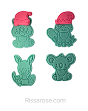 Load image into Gallery viewer, Australian animals cookie cutters Christmas stamps - Koala wombat kangaroo platypus kookaburra Ibis