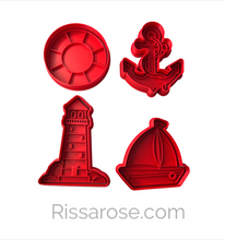 Load image into Gallery viewer, Sailing cookie cutter stamp lighthouse boat helm anchor sun swimming ring