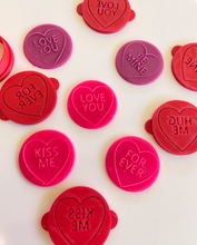Load image into Gallery viewer, traditional candy hearts cookie debosser valentine's day cookie cutter stamp love heart conversation messages