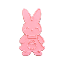 Load image into Gallery viewer, Cute boy girl bunny Cookie Cutter Debosser Easter overall egg carrot