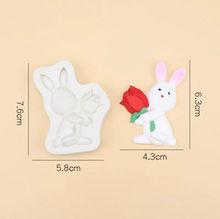 Load image into Gallery viewer, easter silicone mould rabbit holds tulip carrot bunny