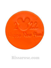 Load image into Gallery viewer, happy new year 2022 cookie fondant stamps embosse wine glass chin chin 2022 fireworks celebrition hny mickey mouse