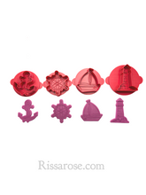 Load image into Gallery viewer, sailing elements cookie cutter stamp lighthouse boat helm anchor debosser