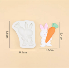Load image into Gallery viewer, easter silicone mould rabbit holds tulip carrot bunny