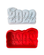 Load image into Gallery viewer, Congratulations cookie cutter Class of 2022 cookie debosser raised stamp graduation cap