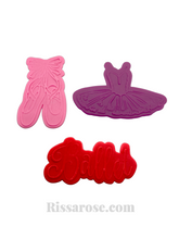 Load image into Gallery viewer, ballerina cookie cutter embosser debosser ballet shoes dress tutu raised pattern all 3 / debosser