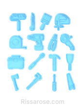 Load image into Gallery viewer, tool set cookie cutter and embosser - father's day - drill, hammer, spanner, saw and screw driver