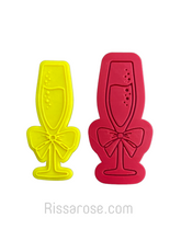 Load image into Gallery viewer, champagne flute cookie cutter and stamp set  - sparkling wine glass bubbling celebrating debosser