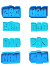 Load image into Gallery viewer, dad cookie cutter and debosser - father's day - finishing, bbq, family, and tradie all 4