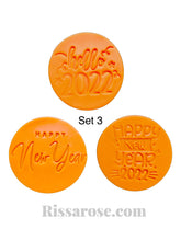 Load image into Gallery viewer, happy new year 2022 cookie fondant stamps embosse wine glass chin chin 2022 fireworks celebrition set 3