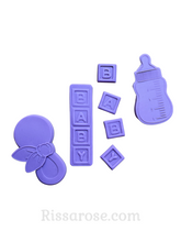 Load image into Gallery viewer, baby cookie cutters debosser rattle bottle baby block boho all 3