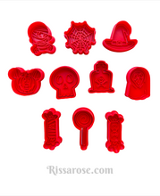 Load image into Gallery viewer, halloween cookie fondant cutter stamp skull pumpkin grave witch hat mummy candy ghost