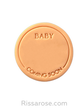 Load image into Gallery viewer, coming soon cookie stamp baby name personalised baby shower custom cookie blank stamp