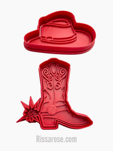 Load image into Gallery viewer, cowboy theme cookie cutter boot hat star leather both
