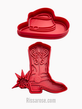 Load image into Gallery viewer, cowboy theme cookie cutter boot hat star leather both