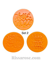 Load image into Gallery viewer, happy new year 2022 cookie fondant stamps embosse wine glass chin chin 2022 fireworks celebrition set 2